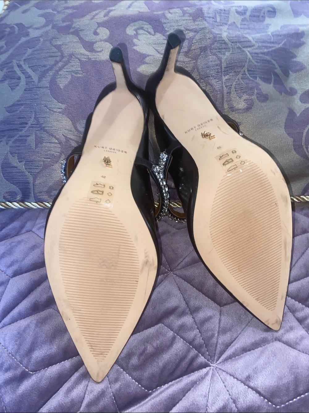 Kurt Geiger Black Pointed-Toe Mules with Crystal Strap - Picture 3 of 7